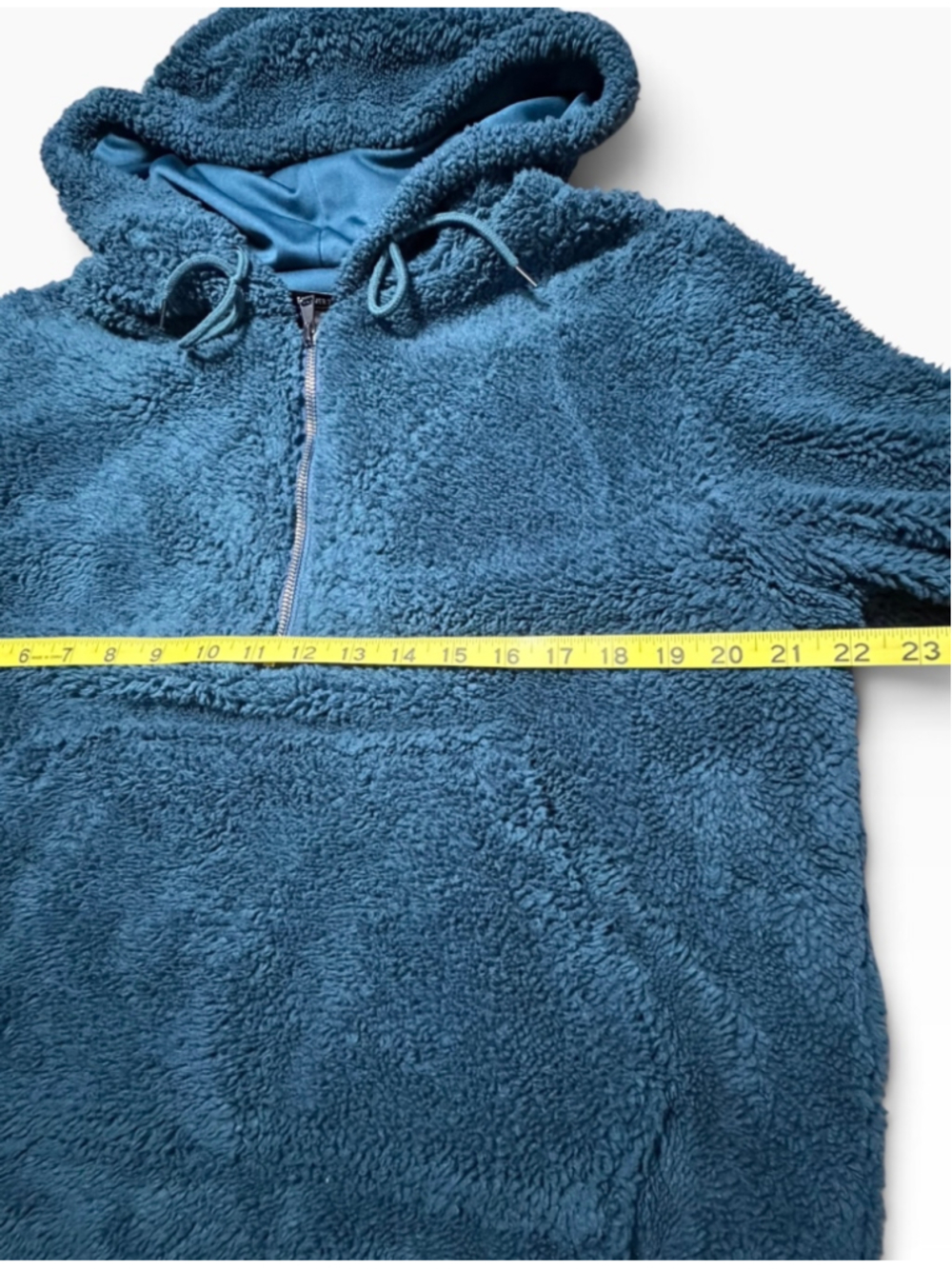 Women's Forever 21 Teal Sherpa Fleece Quarter-Zip Hoodie Size L - Picture 3 of 5